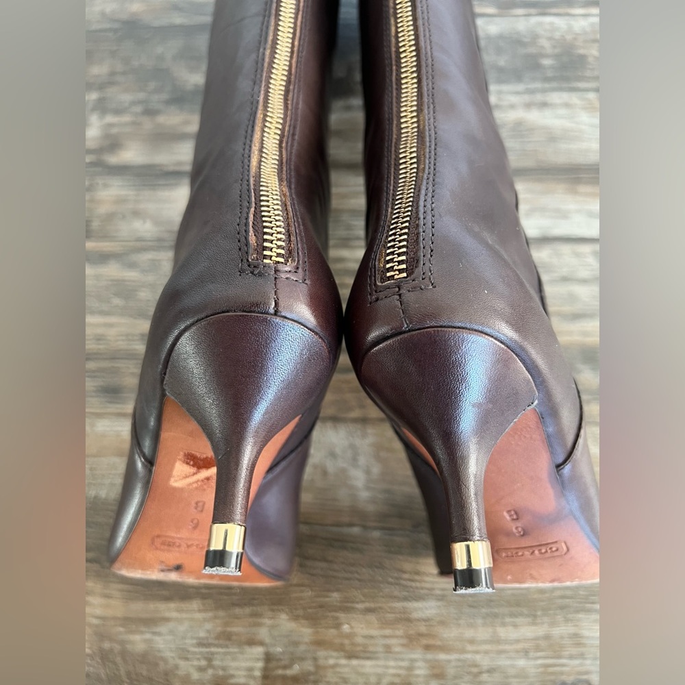 Coach Fayth Semi Matte Calf Leather Boot Chestnut Brown Size 6 - Picture 7 of 14
